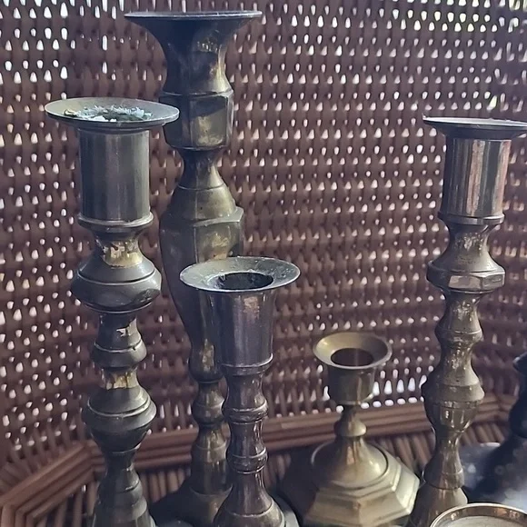 Instant Collection Lot of 11 Vintage Brass Candlesticks
